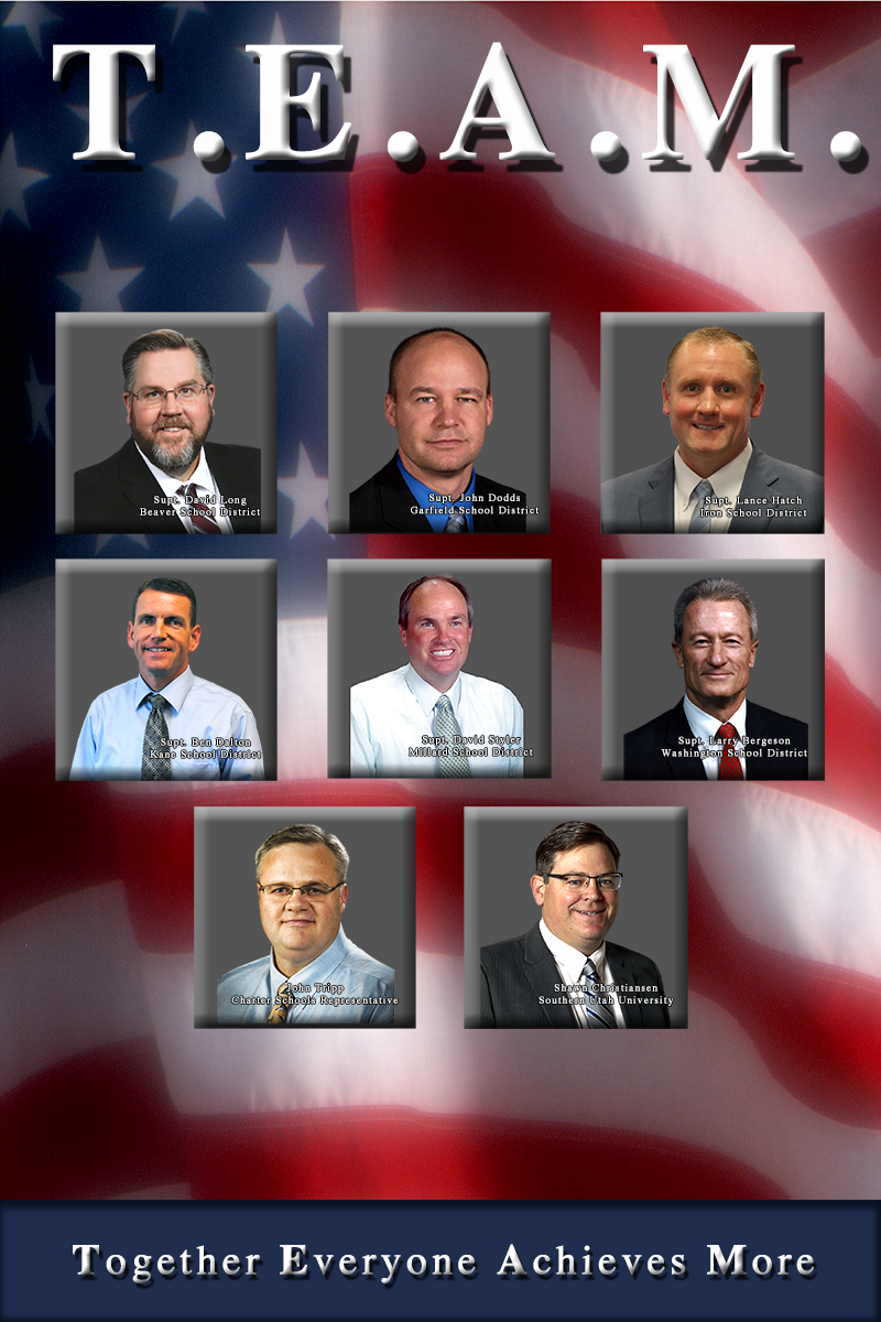 SEDC 2021-22 Executive Board head shots with a US Flag as a background and the TEAM theme - Together Everyone Achieves More