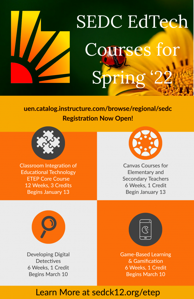 Spring 2022 Online EdTech courses decorative flyer