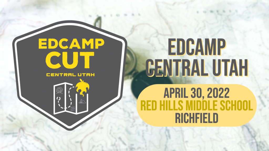 decorative Edcamp Central Utah banner with logo and topographic map background