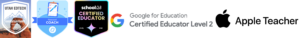 Clint's email signature image, showing completion badges for the Utah EdTech Endorsemenet, Nearpod Certified Coach, School AI Certified Educator, Google for Education Level 2 Certification, and an Apple Teacher certification badge.